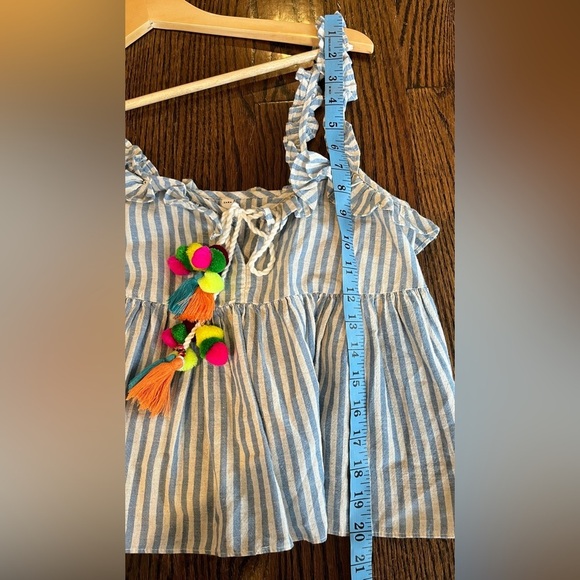Zara TRF Collection Blue & White Pom Pom Boho V Neck Striped Cropped Top Sz. XS - Picture 5 of 5